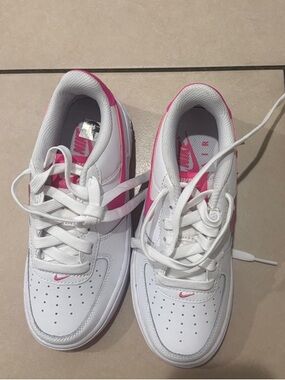 Nike Kids White and Pink Air Force 1